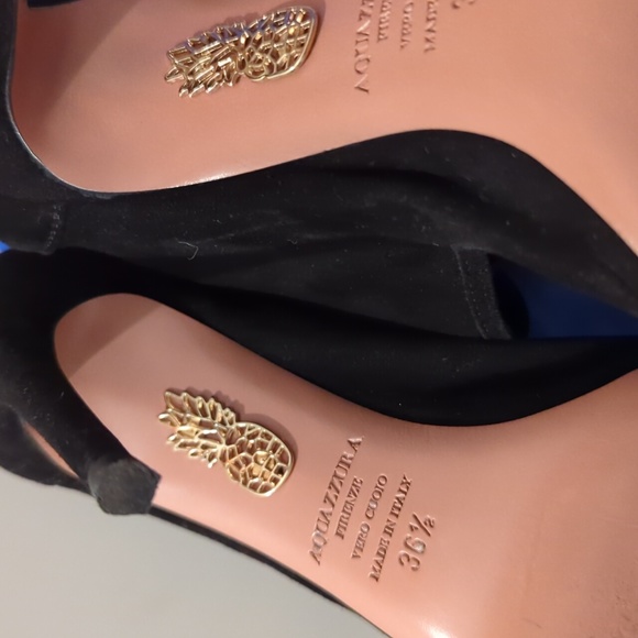 Aquazurra Black Suede Cut-Out Peep Toe Pumps - Picture 9 of 11